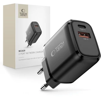 Tech-Protect NCA20 2-Port 20W Fali Adapter Fekete