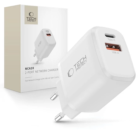 Tech-Protect NCA20 2-Port 20W Fali Adapter Fehér